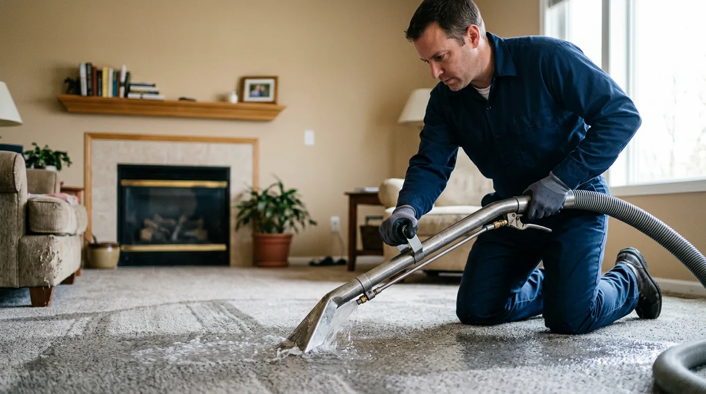 Water damage restoration technician working near Crystal City, MO